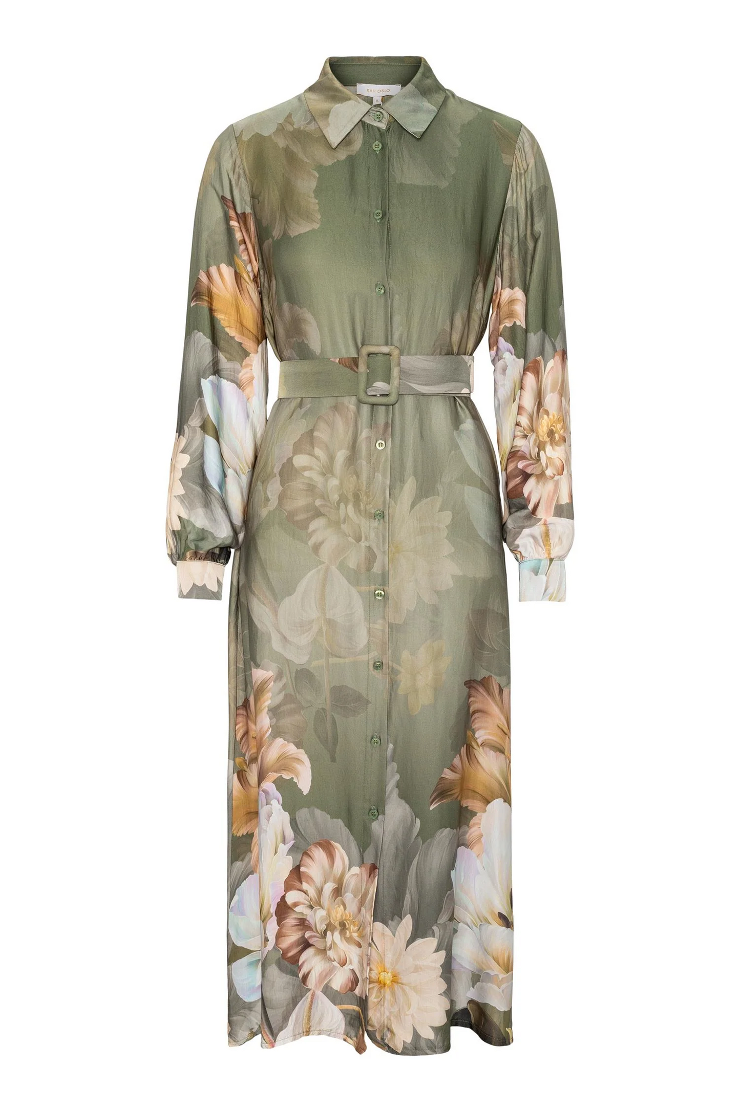 Printed midi dress w belt-passion green