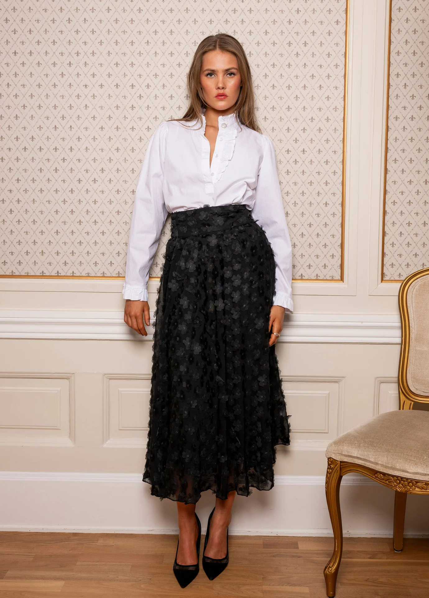 Astrid Skirt Black Applique -black