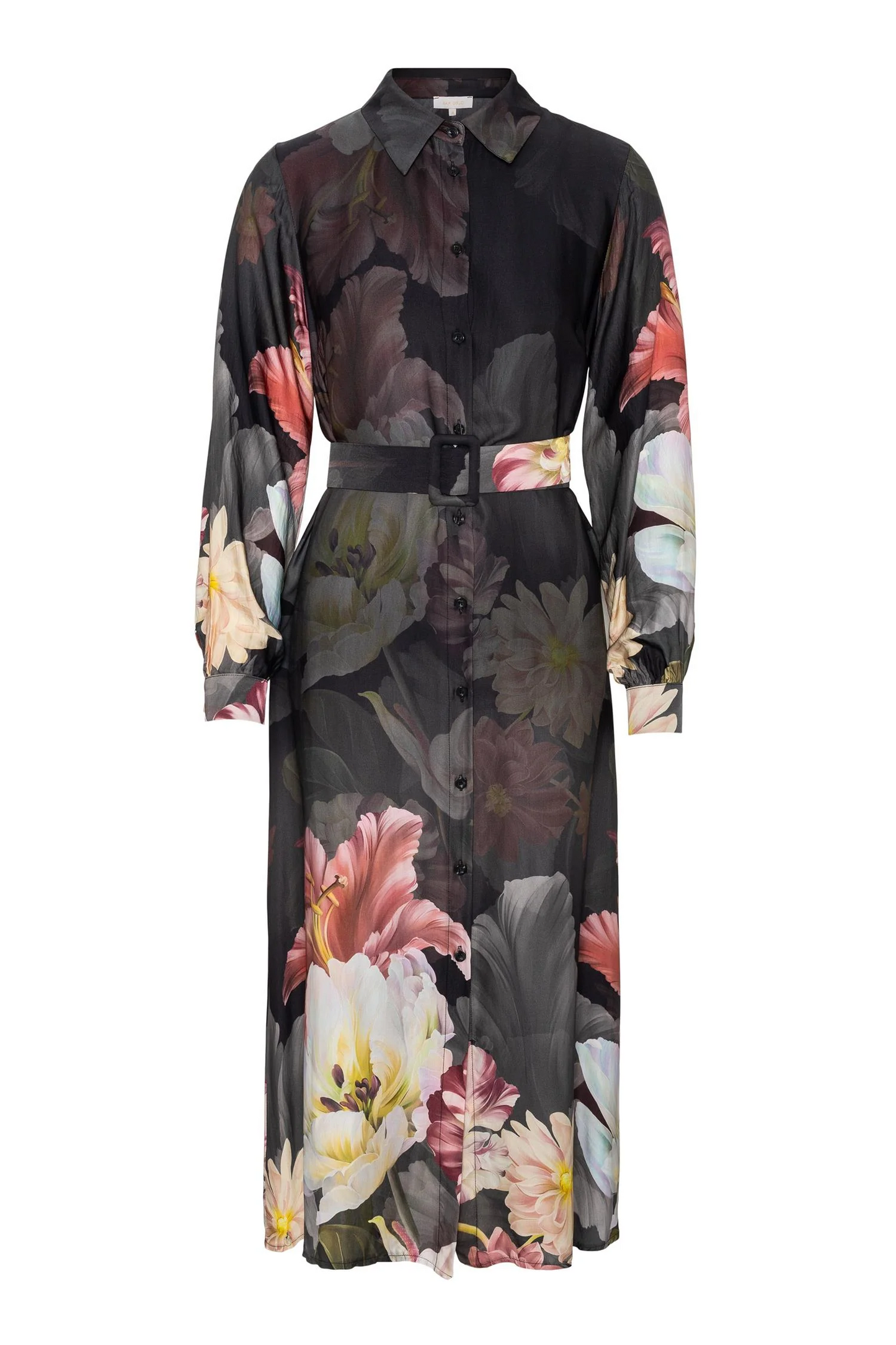 Printed midi dress w belt-passion black