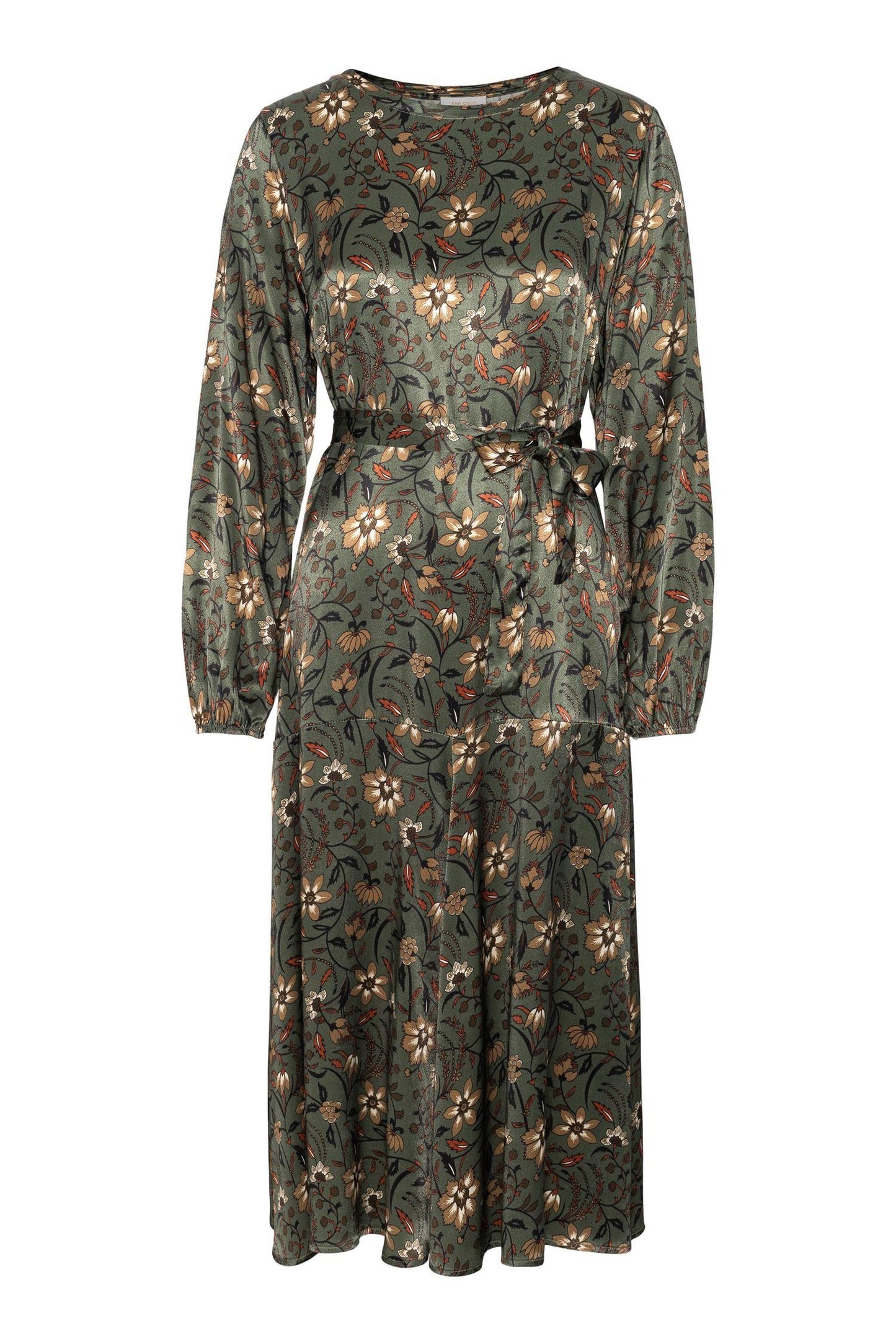 Midi dress long sleeve-green midi print