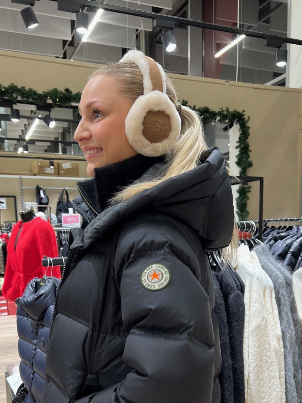 W Sheepskin Embroidery Earmuff-chestnut
