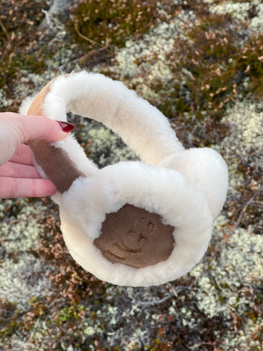 W Sheepskin Embroidery Earmuff-chestnut