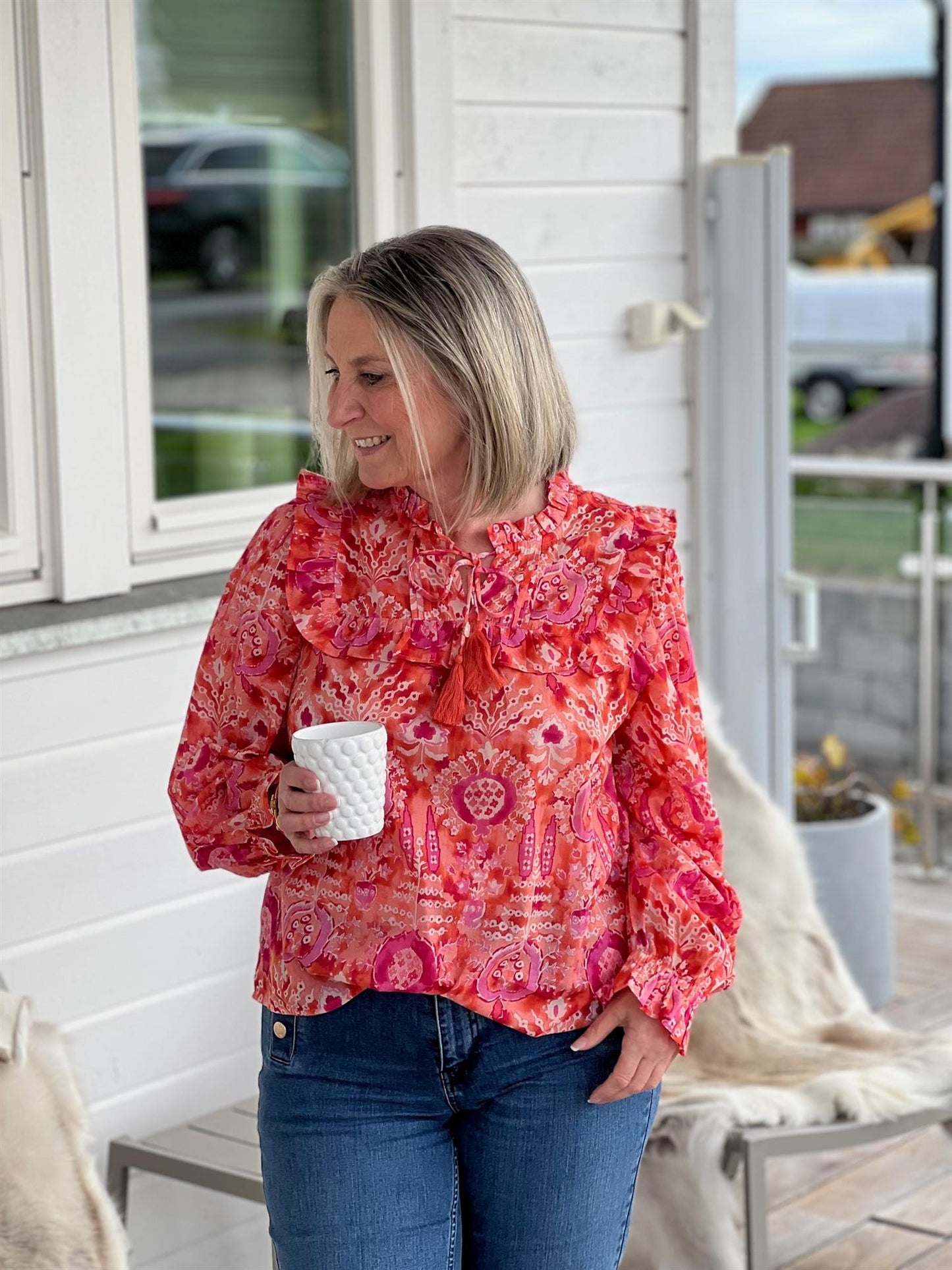 Malina Blouse-orange Ikat