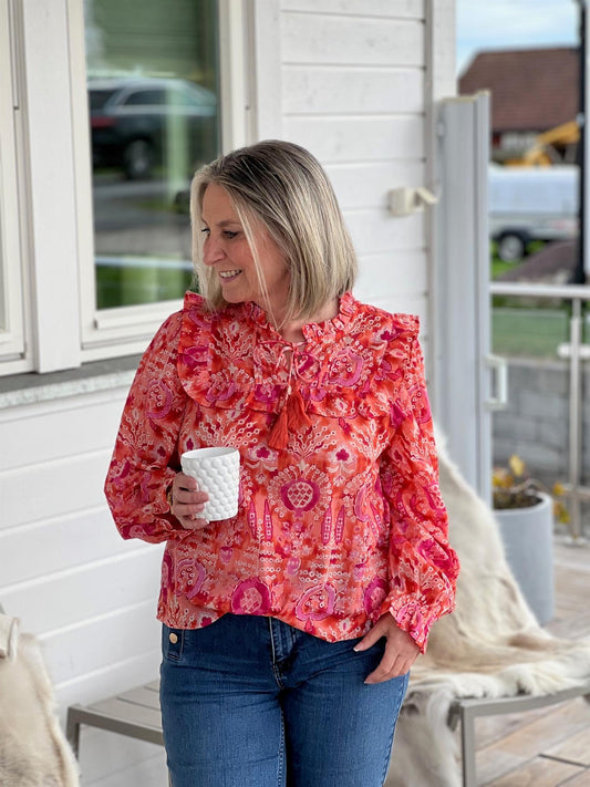 Malina Blouse-orange Ikat