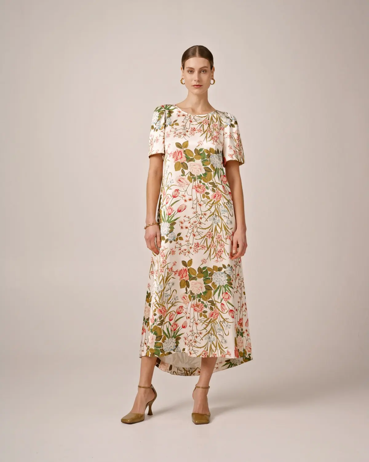 Tailored Satin Maxi Dress-flower fields