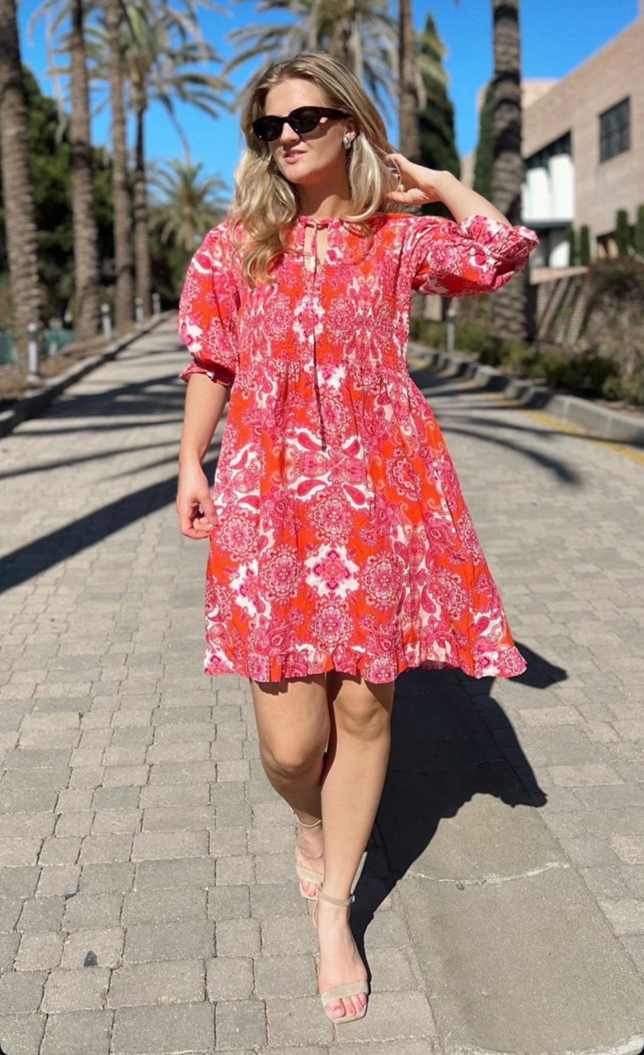 Ella Smock Dress-orange red