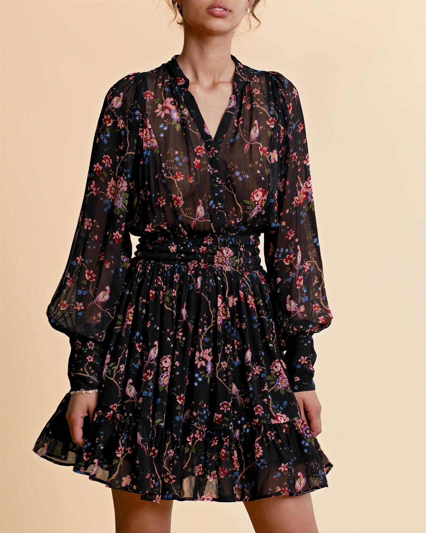 Georgette Mini dress-392-black flower