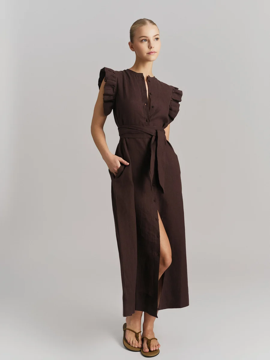 Pam Linen dress-dark brown