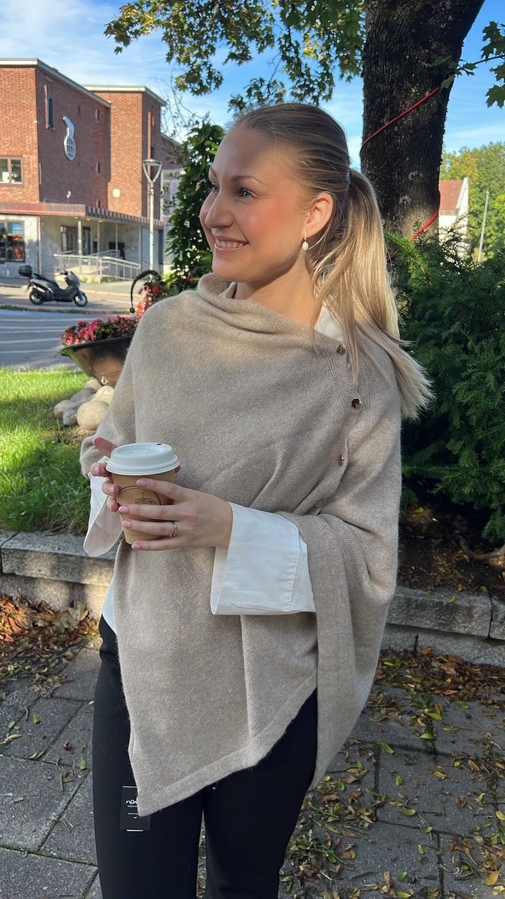 Poncho m gullknapper-taupe