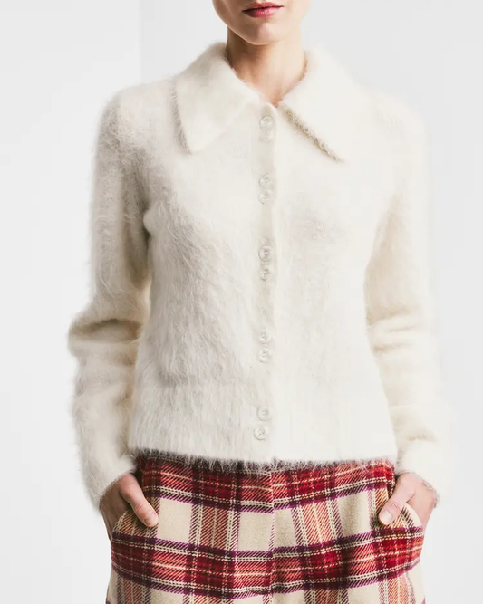 Hairy Knit Polo - offwhite