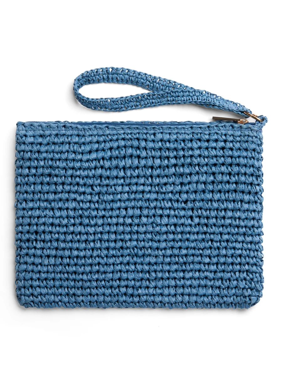 Mim Straw Clutch Blue