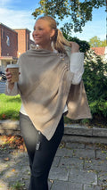 Poncho m gullknapper-taupe