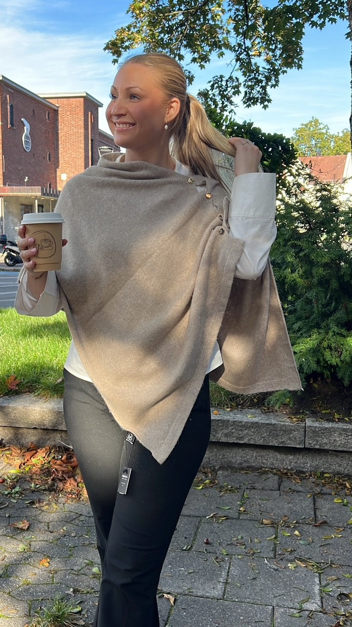 Poncho m gullknapper-taupe