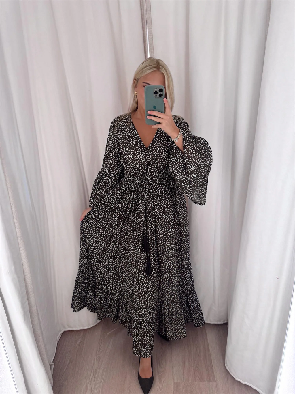 Maria Long Dress-brown dot