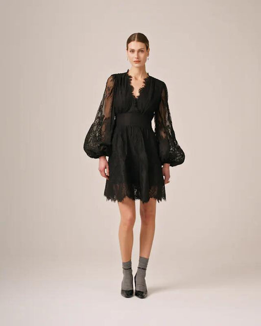 Lace v-Neck Dress - black