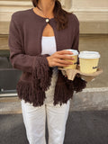 ViZade O'neck L/S frill knit cardigan-coffee