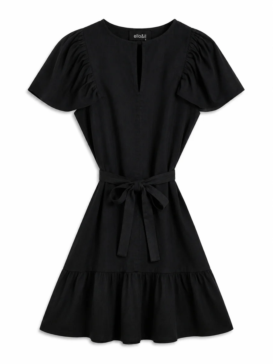 Mabel Linen Dress-black