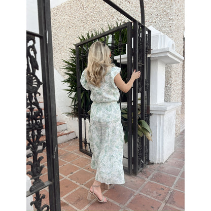 Amara Long Skirt-blue leaf print