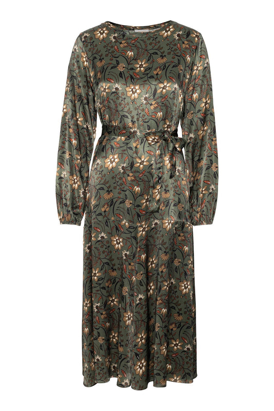 Midi dress long sleeve-green midi print