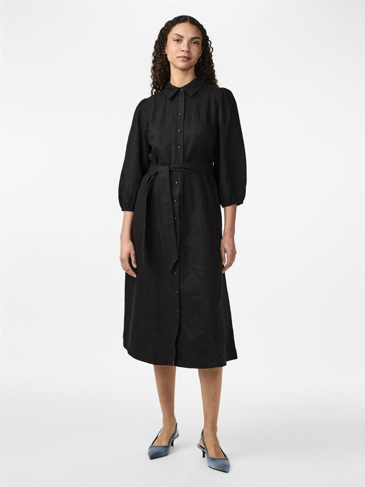 YASFlaxy 3/4 Linen shirt dress noos - black