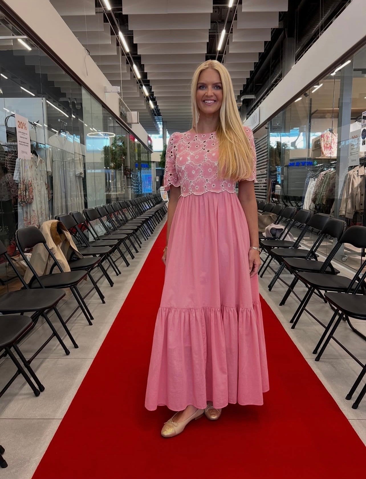 Broderie Anglaise Maxi Dress-rose pink