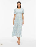Vigreis neck ankle dress-blue flowers
