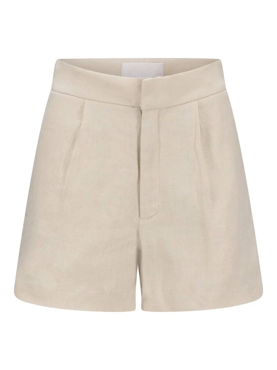 Freya Solid Linen Shorts-beige
