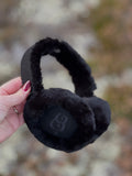 W Sheepskin Embroidery Earmuff-black