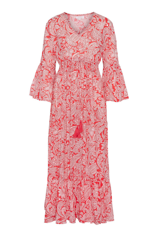 Maria Long Dress-red paisley print
