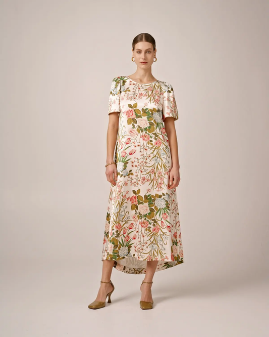 Tailored Satin Maxi Dress-flower fields