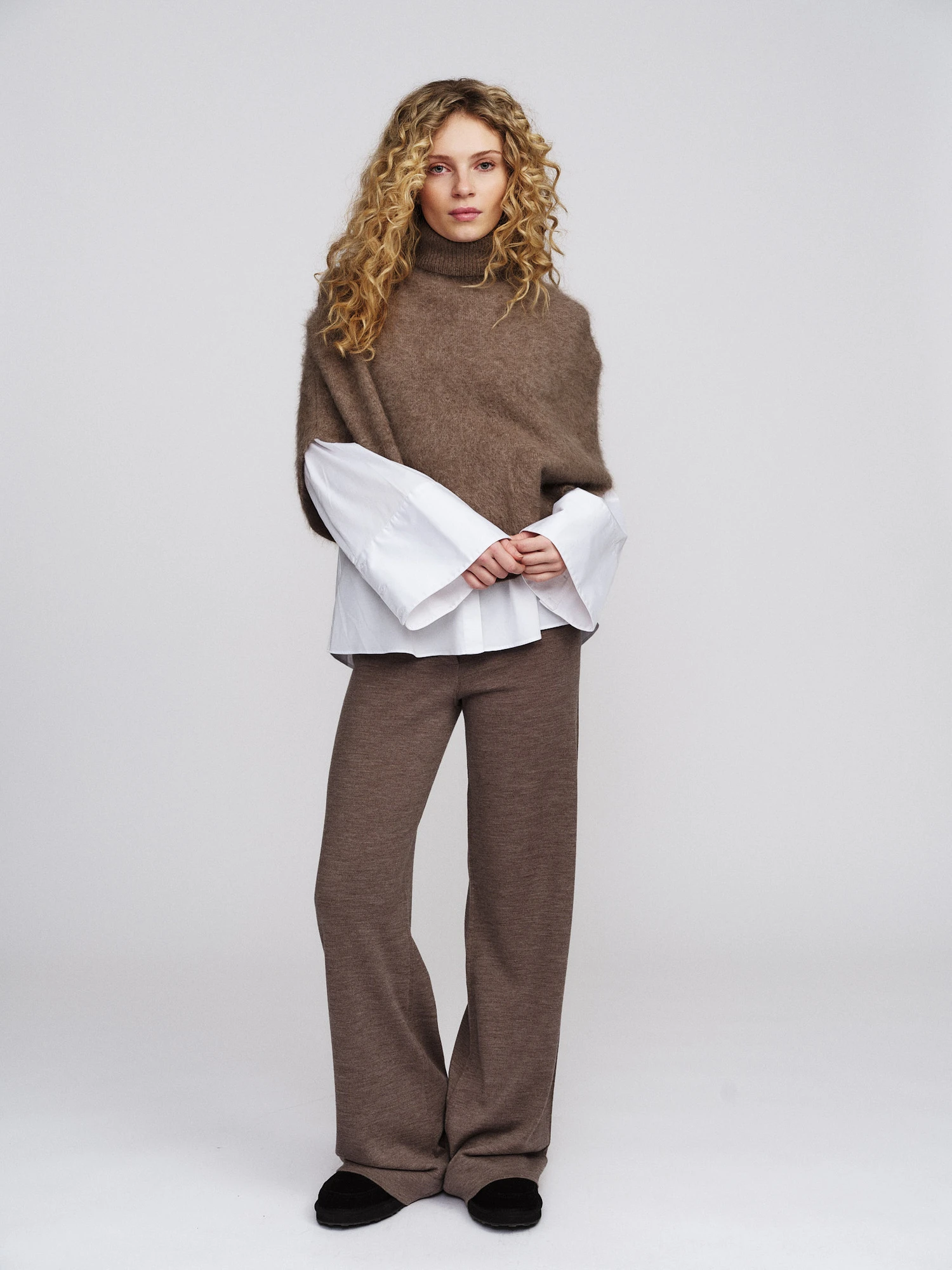 Maiken Brushed Poncho-light brown