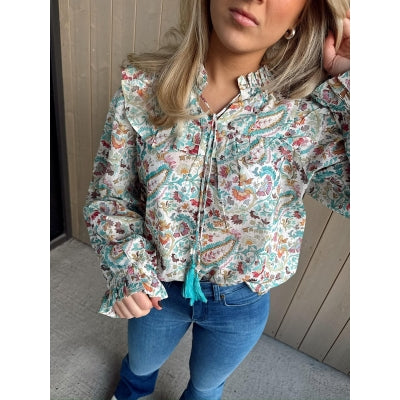 Malina Blouse-mint paisley