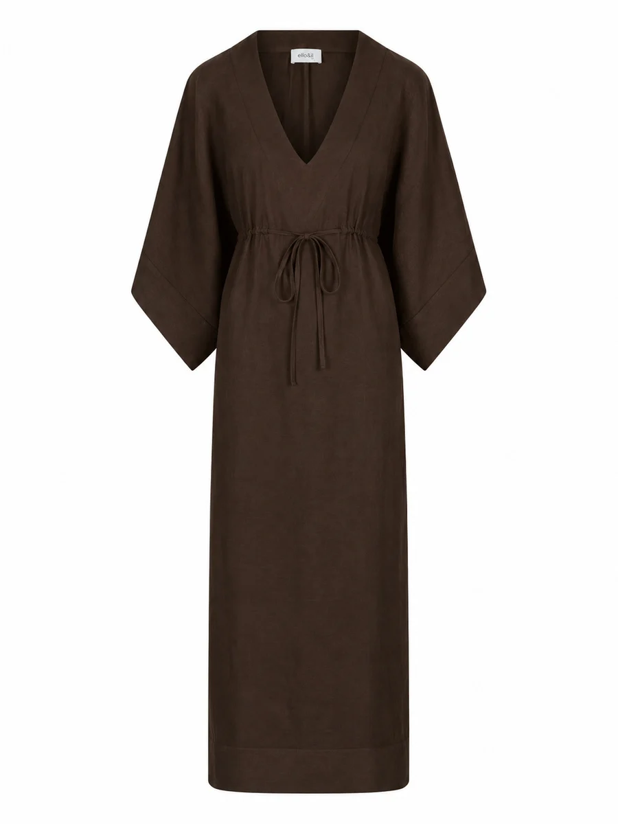 Pernille Linen Dress-dark brown