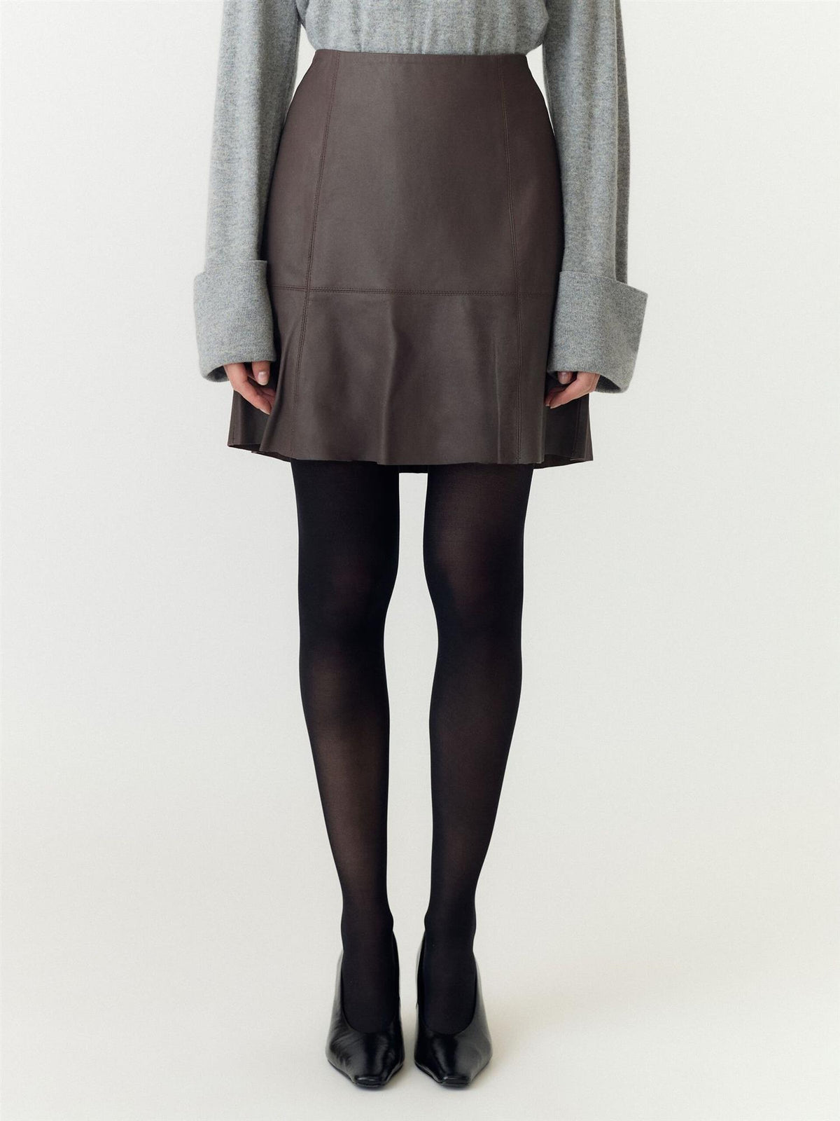 YasColly MW Naplon Leather Skirt Noos-coffee