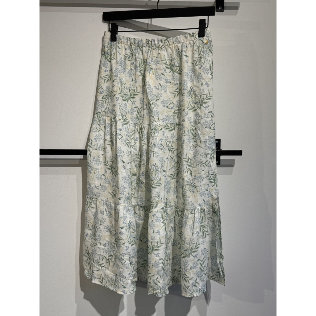Amara Long Skirt-blue leaf print
