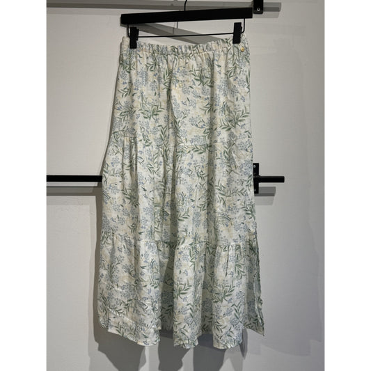 Amara Long Skirt-blue leaf print