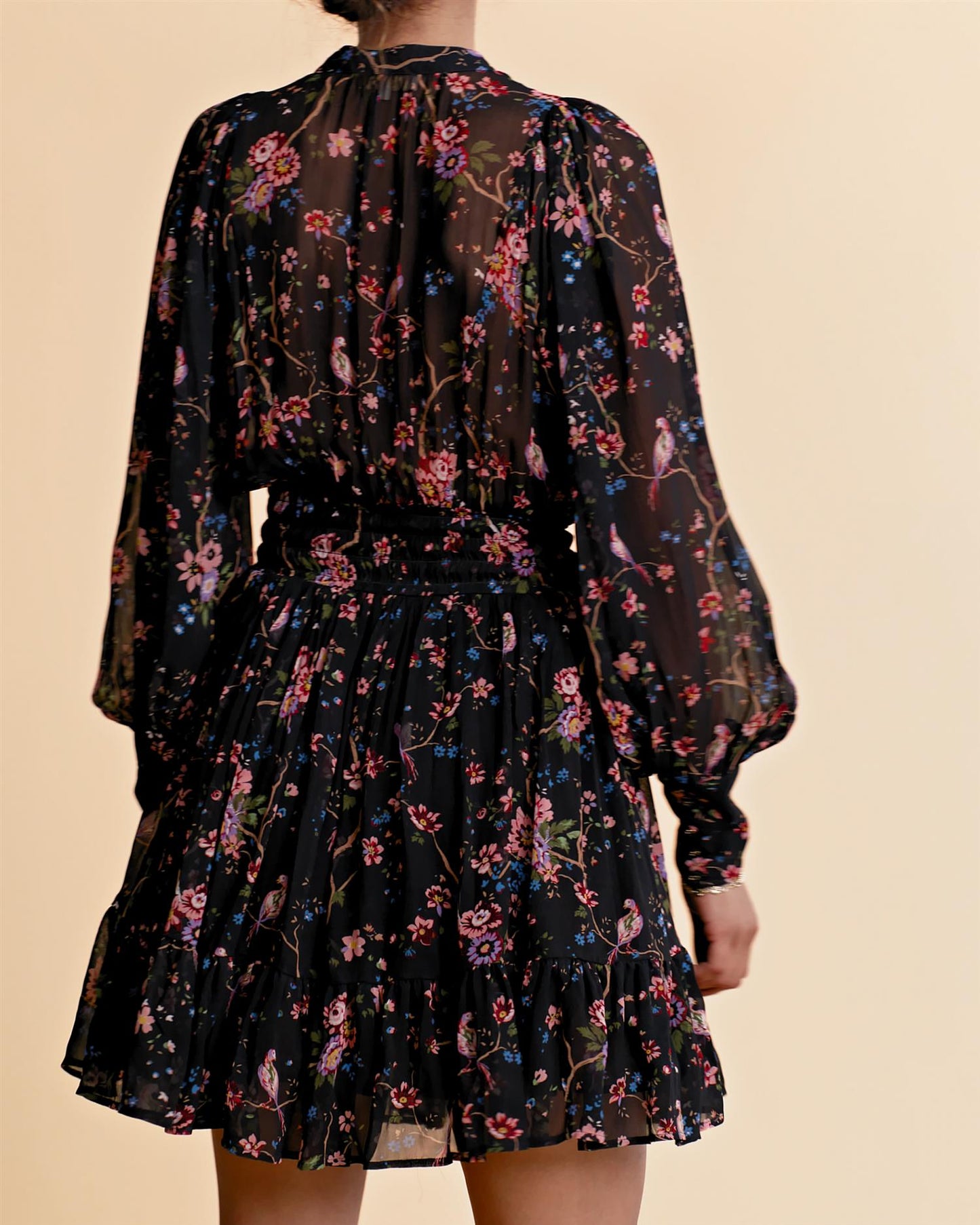 Georgette Mini dress-392-black flower