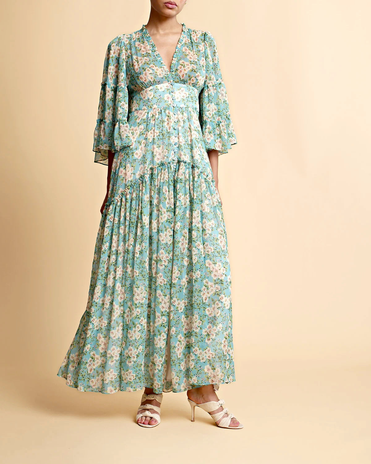 Chiffon V-neck Dress-Ney York blossom